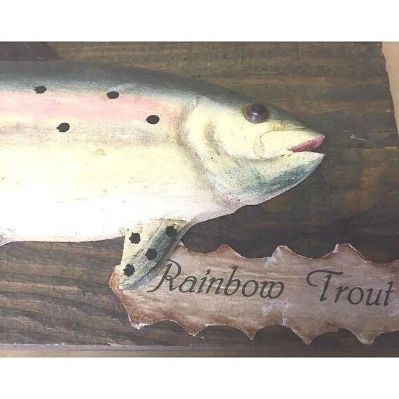 Vintage Nautical Rainbow Trout Fish Wall Hanging Art Handmade Wood Carved Art - Picture 3 of 6